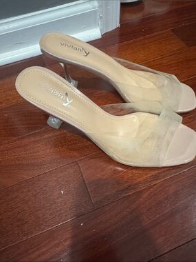 Vivianly Clear Strap Nude Kitten Heel Sandals